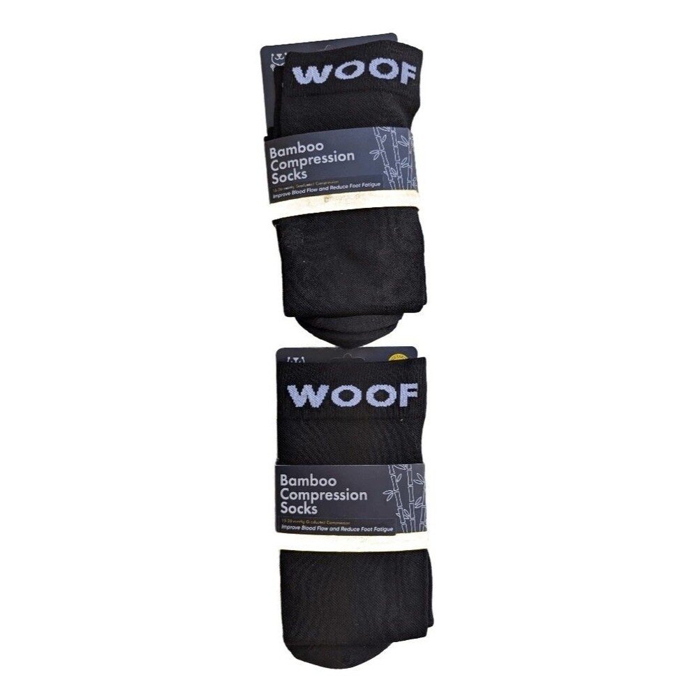 WOOF Bamboo Compression Socks 2 Pairs Black Large 15-20mmHg Graduated 15-20 mmHg